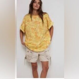 #395 NWT Free People Devon Citris Combo Oversized Short Sleeve Tee Medium